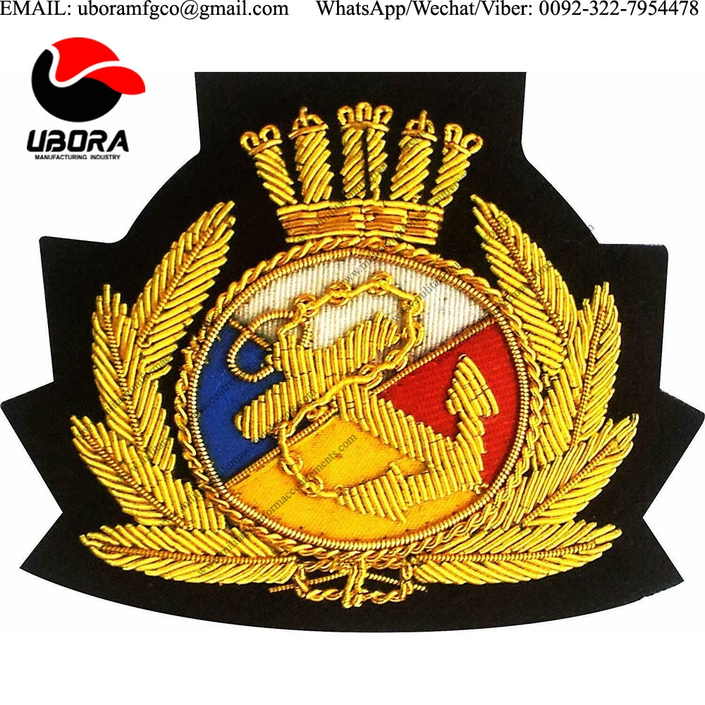 military insignia Royal Navy Merchant Badge Bullion Wire Hand Embroidery Blazer Badges 70mm 85m 